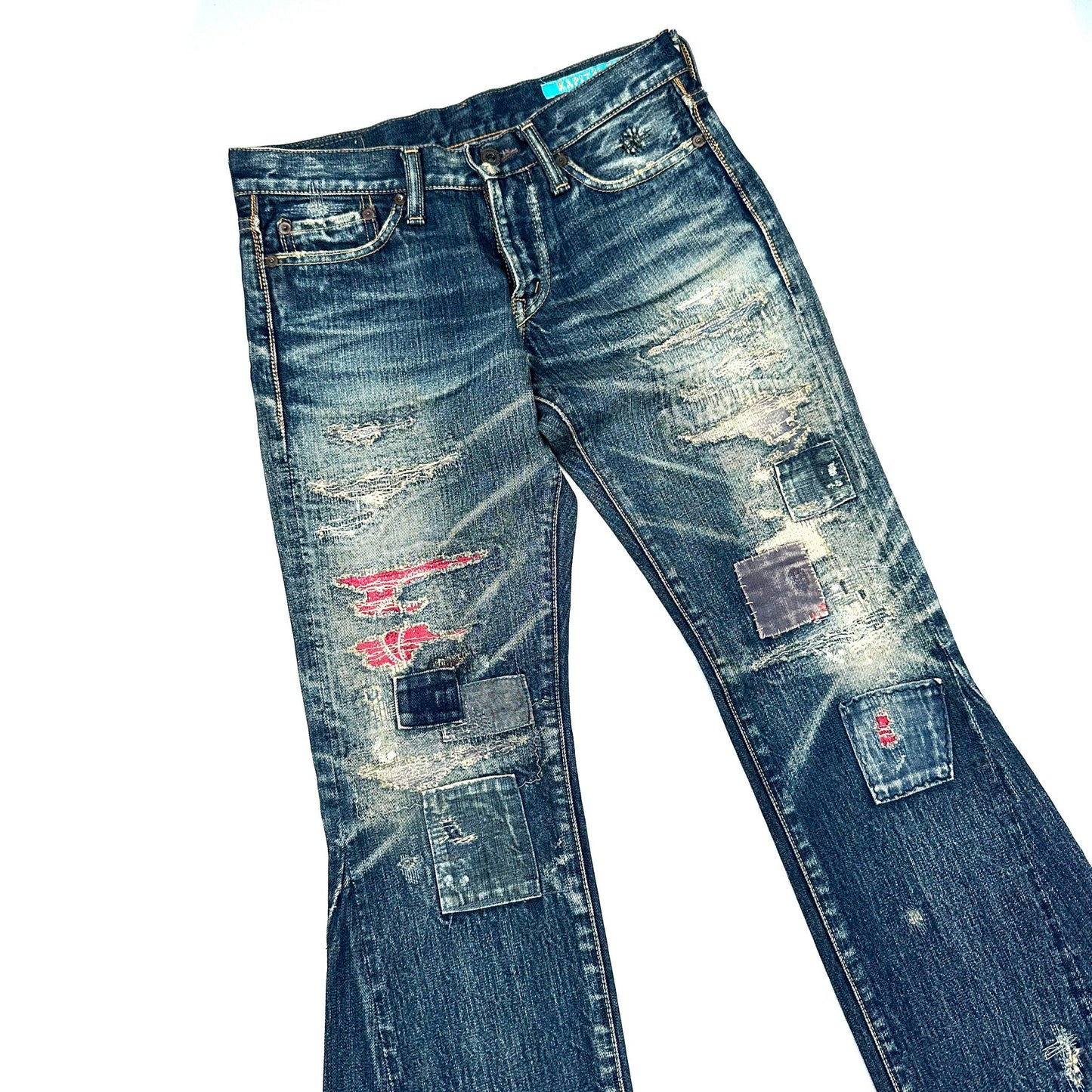 KAPITAL LEGS PATCHWORK FLARED JEANS