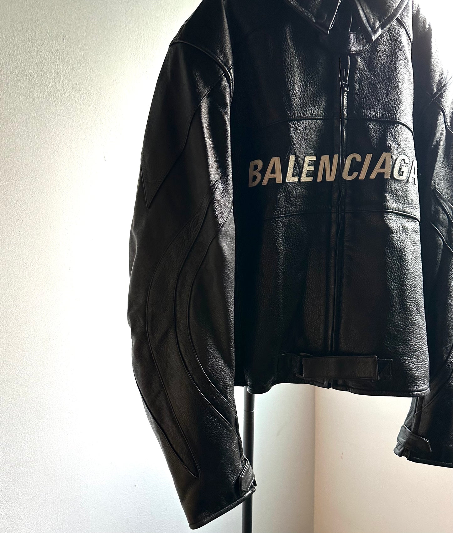 BALENCIAGA SS19 BUFFALO LEATHER LOGO RIDER JACKET