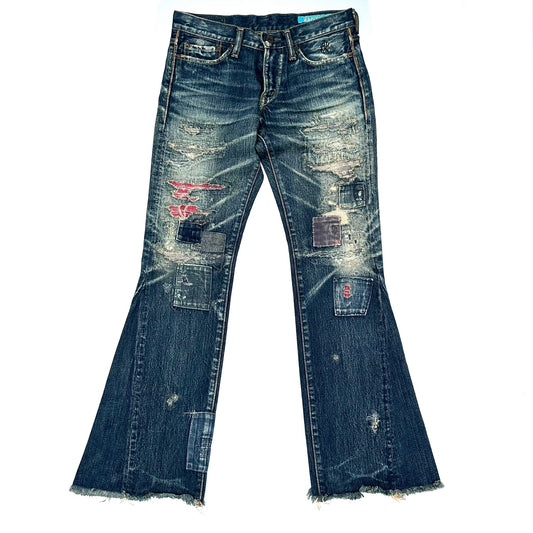 KAPITAL LEGS PATCHWORK FLARED JEANS