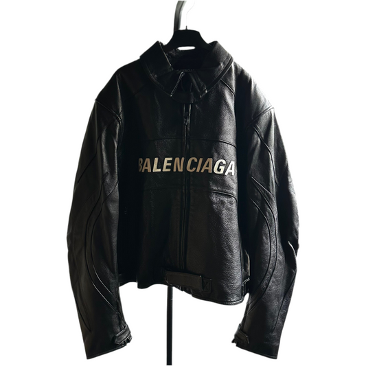 BALENCIAGA SS19 BUFFALO LEATHER LOGO RIDER JACKET