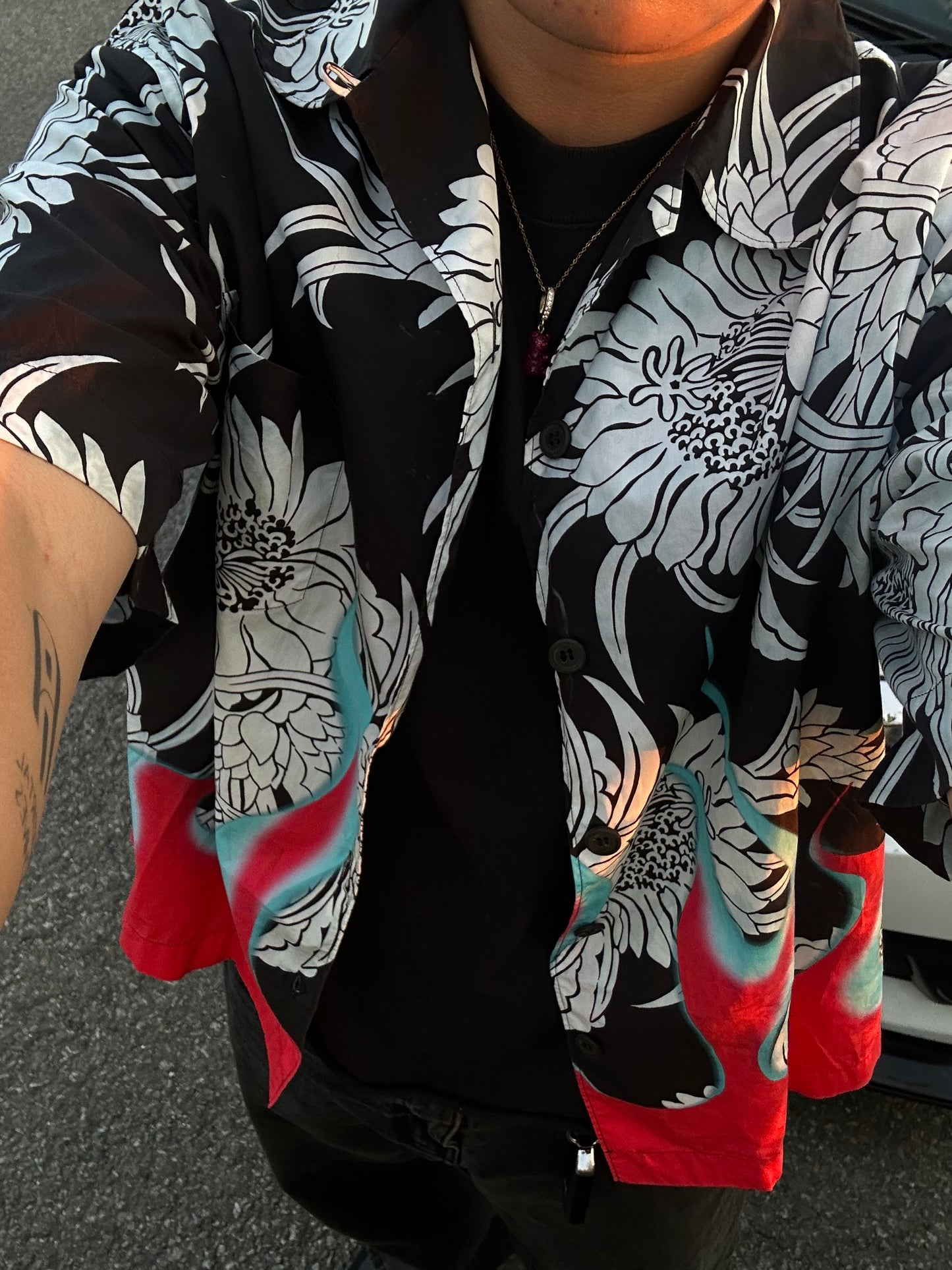 PRADA DAHILA FLAME SS18 BOWLING SHIRT