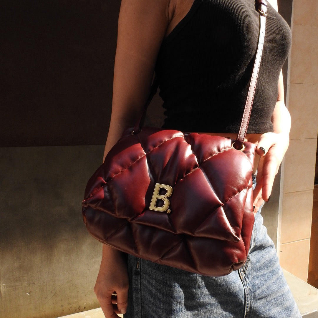 Balenciaga Medium Puffy Shoulder Bag in Dark Red