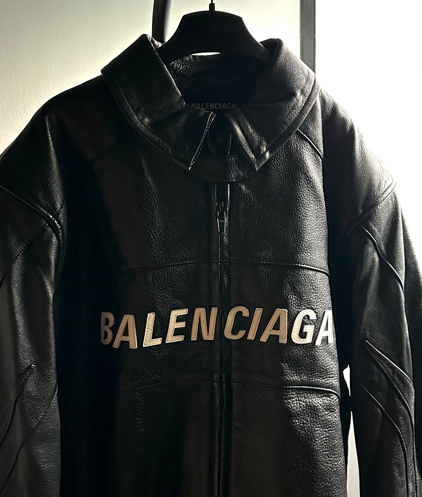 BALENCIAGA SS19 BUFFALO LEATHER LOGO RIDER JACKET