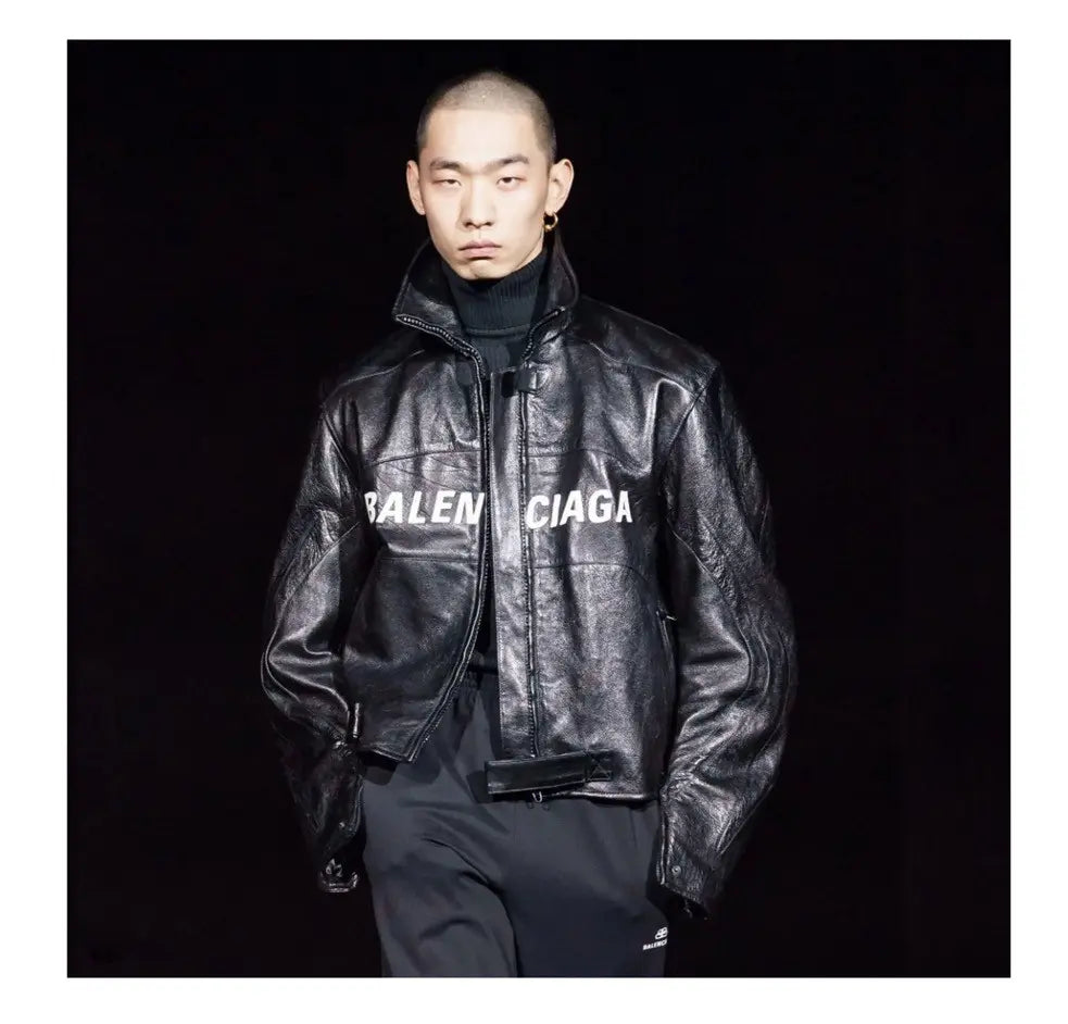 BALENCIAGA SS19 BUFFALO LEATHER LOGO RIDER JACKET