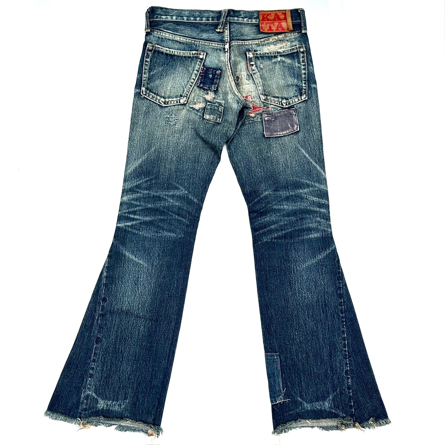 KAPITAL LEGS PATCHWORK FLARED JEANS