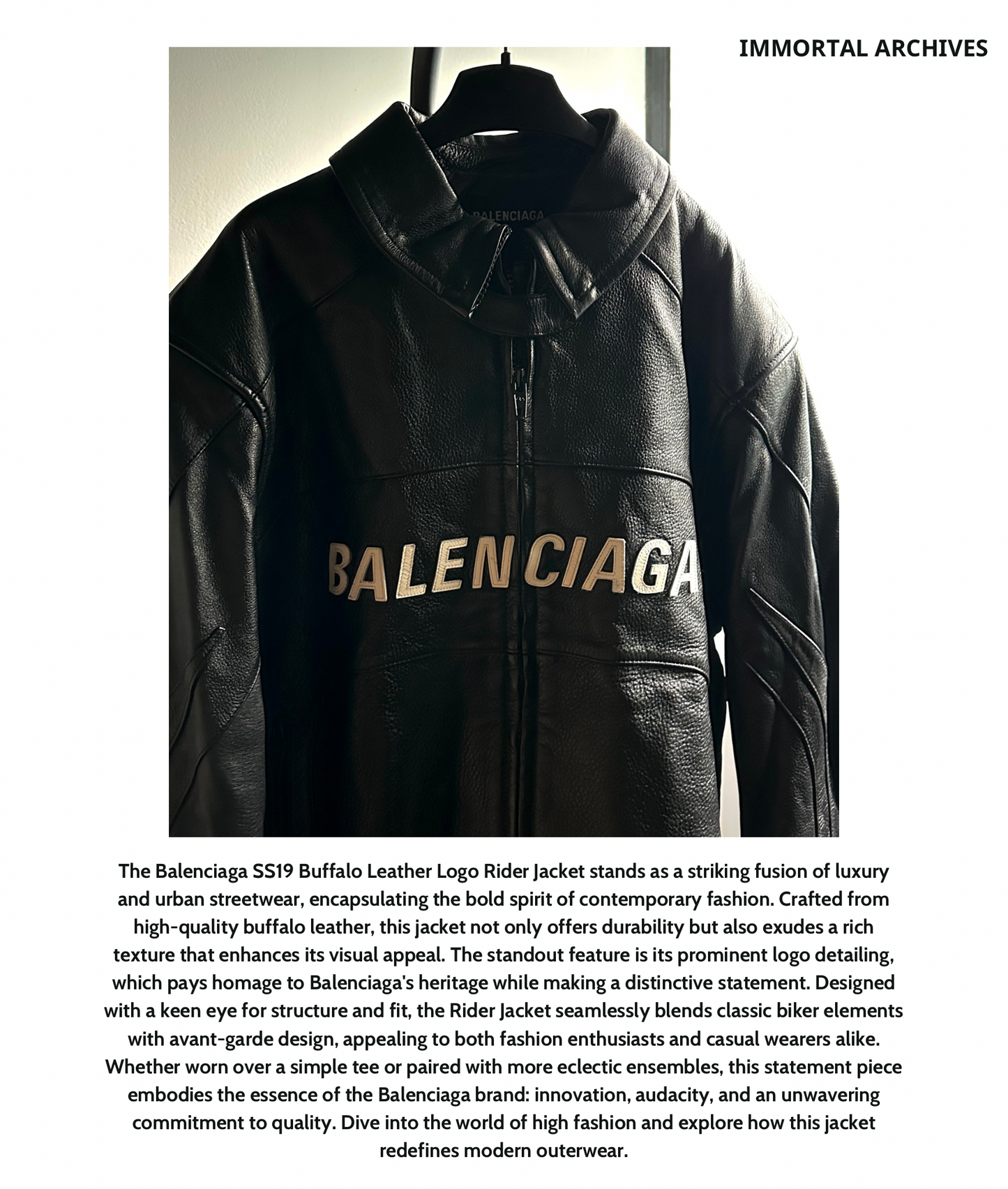 BALENCIAGA SS19 BUFFALO LEATHER LOGO RIDER JACKET